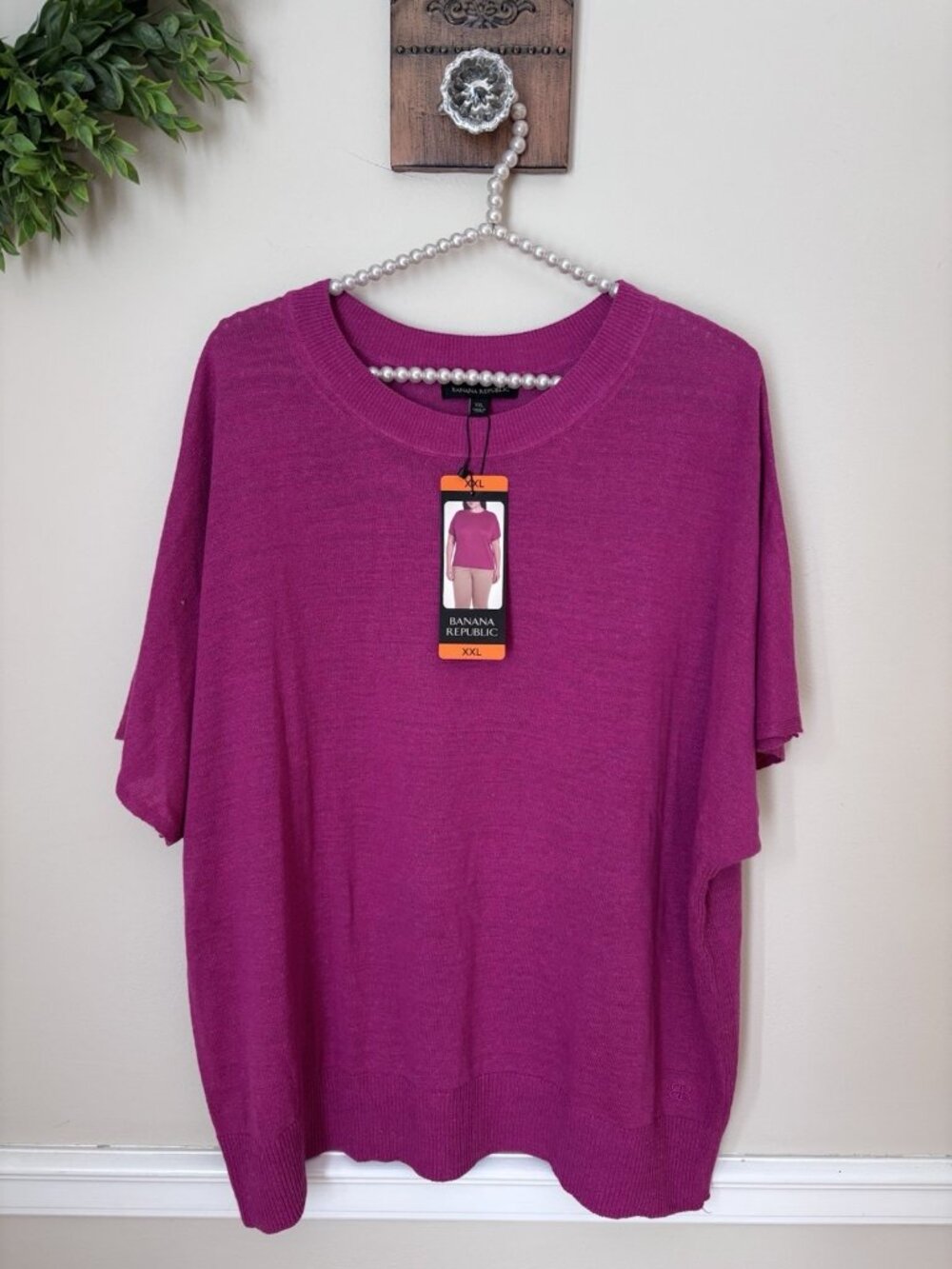 NWT Banana Republic Womens Size XXL Pink Sweater Top Short Sleeve Linen Blend